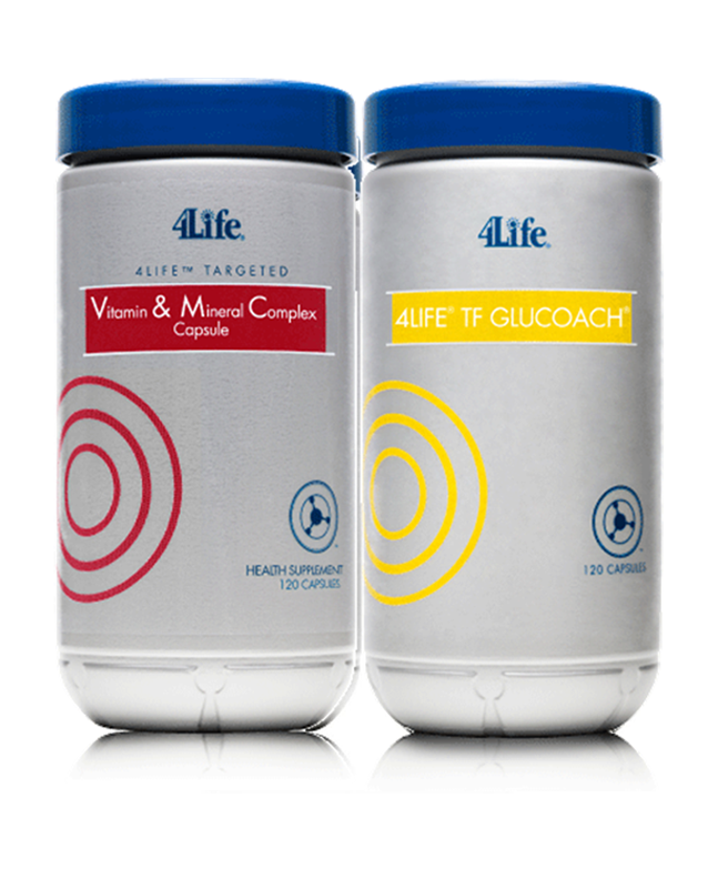 Vitamin and Mineral Complex Capsules & 4Life TF Glucoach Bottle
